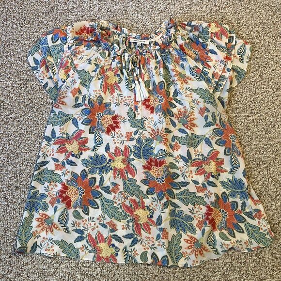 Rose + Olive Womens Floral Blouse Plus Size 1X Colorful Tassel Boho Beach Summer - Picture 1 of 8